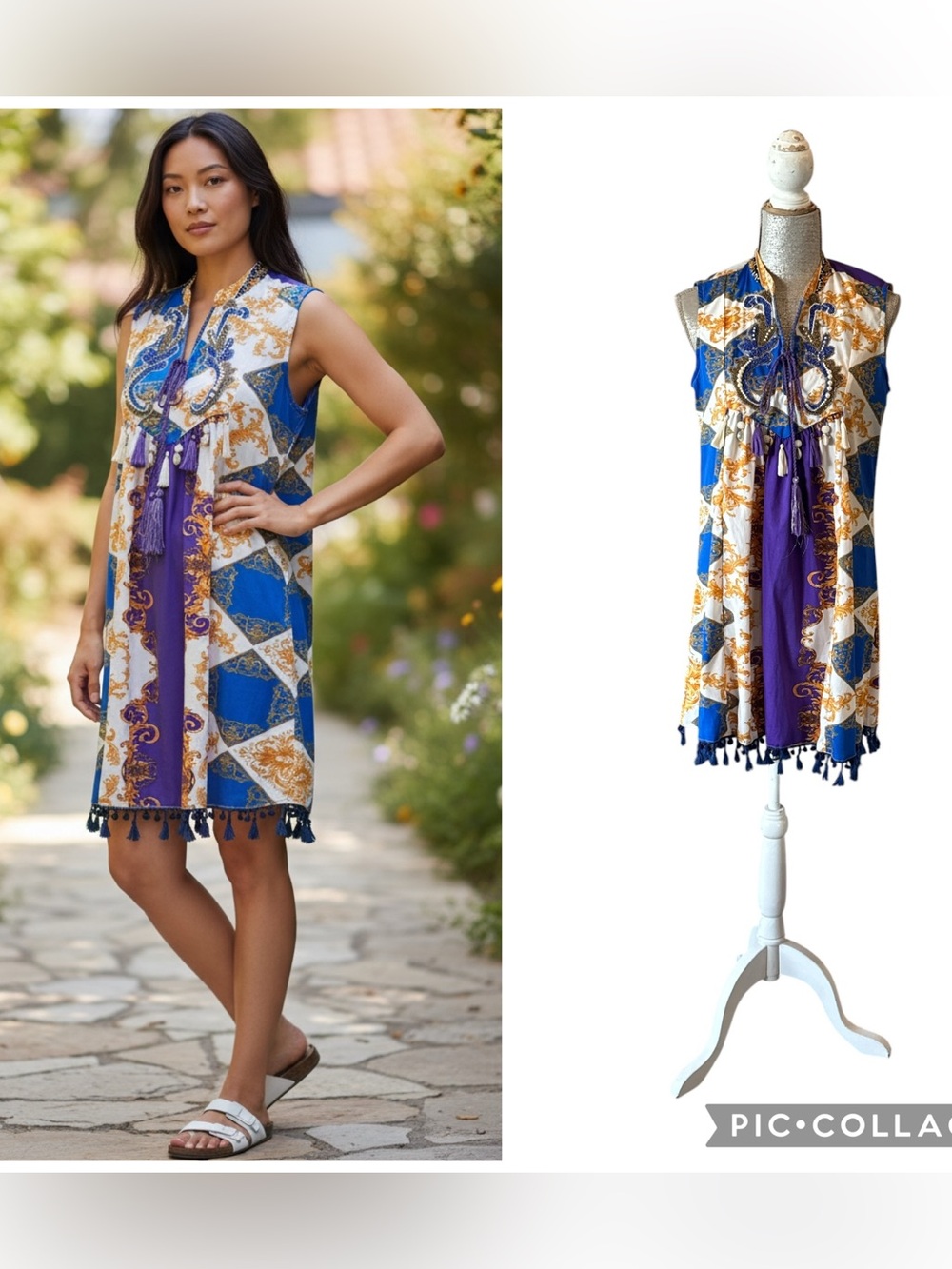 Antica Sartoria Positano Beaded Seashell Tassel Baroque Resort Dress M